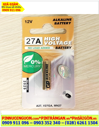 GNP-A27AF, Pin 12v Pin A27 A27 MN27 V27GA, Pin GP High Voltage GNP-A27AF Alkaline 12v /Vỉ 1viên